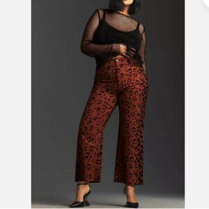 NWT Anthropologie Maeve 22W The Colette Cropped Wide-Leg Pants Brown Leopard 22